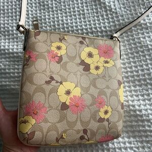 Coach Beige Signature Floral Crossbody in Yellow & Pink